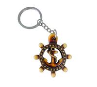 WOO MANTO Llavero de rueda de timón con ancla de resina - Colgante marítimo con anillo de acero inoxidable - 4,6 x 4 cm