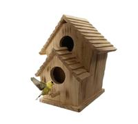 Wood Bird House - Garden Blue Birds Nest Shelter, 6.1x7.28x9.06 Inches Natural Wooden Hummingbird Feeder & Nest Box, Outdoor Hanging Bird Habitat Decor for Backyard Patio Deck Courtyard Lawn Use