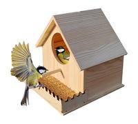 Wood Bird House, Portable Nesting Box, 7,87 x 7,87 in Ventilated Design Perch Alimentador, Cozy Breeding Habitat, Outdoor Shelter Set for Hummingbird, Parrot, Cockatiel, Garden