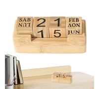 Wood Block Perpetual Calendar Desk Creative Retro Number Pattern Cubes Decorative Tabletop Accessory Reusable Display Office Home Stylish Practical Timeless Organizer Classic Vintage Décor