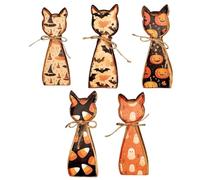 Wood Cat Figurine - Spooky Kitten Statue, Halloween Pet Display Blocks
