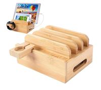 Wood Charging Station - 25 cm Desktop Organizer, Rack Multi-Device Stand, Elegant Wood Design | Nightstand Station for Cell Phone Watch Laptop Tablet Home Office Desk Accessory Power Dock