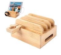Wood Charging Station Organizer, Multifunctional Docking Stand, Nightstand Device Holder, Desktop Electronics Dock for Cell Phone, Watch, Tablet, Laptop, Bedroom, Bedside, 6.61x5x2.44 Inches