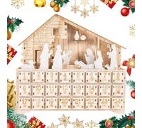Wood Christmas Decoration | Christmas Nativity Scene Drawers Advent | Countdown Calendar LED Light Drawer For Indoor Holiday Desktop Children Kids Adults