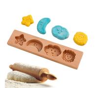 Wood Cookie Mold, Cartoon Galletas Cutter Stamp, 11,81 x 2,76 pulgadas Sturdy Carved & Diseños de dibujos animados, Wooden Treats Mound for Birthday Wedding Cakes Chocolate Fondant Pastry Baking, Food