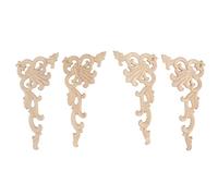 Wood Corner Applique 4Pcs | Carved Cabinet Onlay for Furniture/Doors/Beds | Unpainted DIY Decorative Molding, Select Rubber Wood