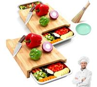 Wood Cutting Board with Slide Out Trays for Kitchen Meal Prep (Mix)
