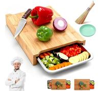 Wood Cutting Board with Slide Out Trays for Kitchen Meal Prep (Single)
