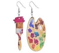 Wood Earrings - Artistic Paint Brush Jewelry Lightweight | Wooden Statement Earrings Handmade Style Fashion Accessory for Art Teachers, Women, Girls or Daily Wear Use