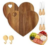 Wood Heart Shaped Cutting Board,Valentine Decorative Chopping Boards with Hearts Hole,Multipurpose Wood Kitchen Serving Platter for Meat,Cheese,Vegetables,Snacks,Fruit