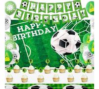 Wood Homing Juego de decoración de cumpleaños de fútbol, suministros de fiesta de fútbol verde y blanco con pancarta de feliz cumpleaños para niños, adolescentes, deportes, decoración colgante de