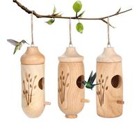 Wood Hummingbird House, 3X Wooden Hummingbird Breeding Nest, Handmade Natural Bird Hut, Sturdy Outdoor Shelter, Hanging Decorative Birdhouse, Safe Nesting For Garden, Yard