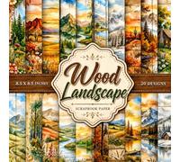 Wood Landscape Scrapbook Paper: Vintage Mountain, Lake, Forest & Wildflower Watercolor Backgrounds on Distressed Wooden Panels | Double-Sided Decorative Craft Paper | 8.5 x 8.5 Inch