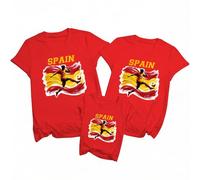 WOOD MEETS COLOR Camiseta a Juego para familias futboleras 2026, Camisetas para Parejas de Aficionados al fútbol, Camisetas Deportivas con Pegatinas y árbol del Torneo(niños-España-3T)