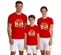 WOOD MEETS COLOR Camiseta a Juego para familias futboleras 2026, Camisetas para Parejas de Aficionados al fútbol, Camisetas Deportivas con Pegatinas y árbol del Torneo(Mujer-España-DK-XL)