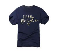 WOOD MEETS COLOR Camiseta del Equipo de Novia, Camiseta para Mujer, Camiseta de Dama de Honor (S-2XL), Gold Bride Navy Blue, XL
