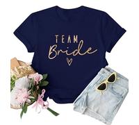 WOOD MEETS COLOR Camiseta del Equipo de Novia, Camiseta para Mujer, Camiseta de Dama de Honor (S-2XL), Rose Gold Bride Navy Blue, L