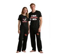 WOOD MEETS COLOR Pijamas para Parejas, Conjuntos de Camiseta y pantalón, Pijamas para Hombre y Mujer, Conjuntos para Parejas Casadas(Mujer-Negro17-S)