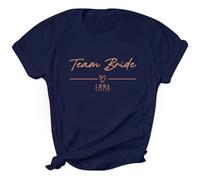 WOOD MEETS COLOR Team Bride,Camisetas de Mujer,Camisetas para Despedidas de Soltera,Damas de Honor (Personalizzato Bride Navy Blue M)