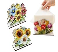 Wood Napkin Holder, Floral Tissue Organizer Set, Multi Piece Table Tray with Decorative Storage System, Wooden Kitchen Accessory Stand, Elegant Flower Shape Design Decor, Living Room for Home Use