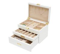 Wood Organizer Jewelry And Watch Display Case Storage Box Convenient para Joyas y Pendientes(White)