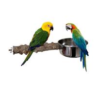 Wood Perch Bird Cage, Bird Stand, Food Bowl, 10.24x3.94x1.97 Inches, Pet Supplies with Stainless Steel Cup for Medium Parrots, Cockatiels, Budgies and Parakeets