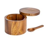 Wood Salt Box - Seasoning Storage for Cooking | Natural Bamboo Container with Swivel Lid and Integrated Spoon Access, Kitchen Organizer, Countertop Holder for Home Dining