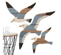 Wood Seagulls Coastal Wall Decor 3pcs Set | 3Pcs Wooden Seagulls Wall Decor Set, Coastal Seaside Hangings With Wood Texture Mediterranean Oceanic Theme Beach Decorations For Living Room Bedroom Home