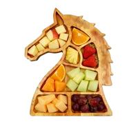 Wood Serving Tray - Horse Head Shape | Compartmentalized Rustic Treat Plate For Cheese Fruit Postre Cupcake Candy Snack Party Table Bar Buffet Catering Dinner Home Kitchen Dining