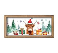 Wood Sign - Highland Cow Wall Art, Animal Christmas Decor | Sturdy Wood Material, Perfect for Bathroom Living Room Cabinets Kitchen Bookshelves Cafe Display, 15.75x7.09x0.59 Inches