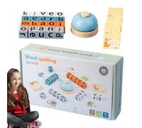 Wood Spelling Blocks - Wooden Blocks Spelling Game | Alphabet Puzzles Blockss with Flash Cards | Learning Toy Withs Bell | Matching Letter Game with Flash Cards | Preschool Educational Tool Set