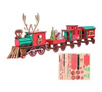 Wood Train Set Holiday Handmade Mini Painted 3D Assembly Puzzle Kit