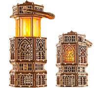 Wood Trick Antique Lantern LED Puzzle 3D Madera para Adultos para Construir | [251 Piezas] Iluminación LED Luminosa Blanca y Amarilla de 2 Modos - Kit de Montaje Mecánico de Madera DIY para Adultos