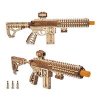 Wood Trick Assault Gun AR-T Kit de Modelo para Adultos para Construir, con Culata telescópica, Fusible, mira y Cargador Desmontable para 12 Rondas - Construcción Detallada - Rompecabezas de Madera