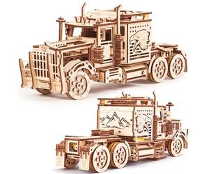 Wood Trick Big Rig Camión de Juguete Mecánico - Potente Motor de Goma - Kit de Modelo de Camión de Madera Semirremolque Realista para Adultos y Niños - Puzzle de Madera en 3D