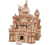 Wood Trick Dragon Castle Puzzle 3D de Madera para Adultos para Construir | [978 Piezas] LED Rojo y Torres Giratorias - Melodía Greensleeves - Kit de Montaje Mecánico de Madera DIY para Adultos