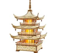 Wood Trick Harmony Tower Pagoda - Rompecabezas de madera 3D LED para adultos, grabados delicados, iluminación de 2 modos, proyecto de ingeniería de bricolaje, kit de modelo de rompecabezas 3D mecánico