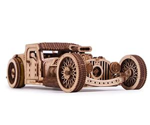 Wood Trick Hot Rod Kit de Construcción de Modelo de Coche de Madera - Recorre hasta 9 m - Muy Detallado y Resistente - Sin Pilas - Rompecabezas de Madera en 3D - Mecánico