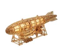 Wood Trick Leuchtende Zeppelin LED 3D rompecabezas de madera para adultos para construir - hélices móviles y cola - incluye soporte de pared y soporte - proyecto de ingeniería de bricolaje mecánico