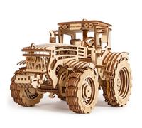 Wood Trick Modelo de Tractor mecánico de Madera para Adultos y niños - Detallado y Robusto - Motor de Banda elástica - 2 velocidades - Rompecabezas de Madera 3D