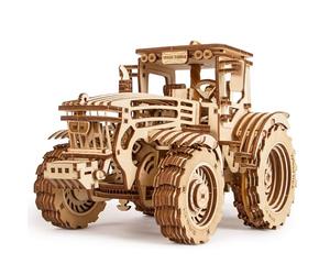 Wood Trick Modelo de Tractor mecánico de Madera para Adultos y niños - Detallado y Robusto - Motor de Banda elástica - 2 velocidades - Rompecabezas de Madera 3D