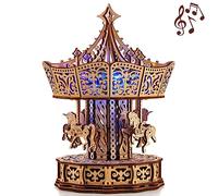 Wood Trick Parisian Carousel Puzzle 3D Madera para Adultos para Construir | [440 Piezas] Caja de Música Giratoria Retroiluminada - Kit de Montaje Mecánico de Madera DIY para Adultos