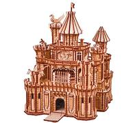 Wood Trick Rompecabezas 3D de madera movible de Dragon Castle para adultos para construir - LED rojo - Melodía Greensleeves - Torres giratorias - Kit de modelo mecánico de proyecto de ingeniería para