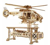 Wood Trick Rompecabezas de madera 3D de helicóptero eléctrico Thunder Chopper para adultos para construir - Rotores giratorios y cuchillas - Diseño detallado - Kits de modelos mecánicos de madera para