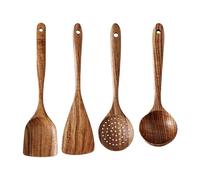 Wood Utensils Set For Cooking | 4 Pack Safe Wood Utensil Sets - Elegant Large Soup Spoon, Health-Friendly Kitchen Tools Set, Cooking Utensils Spatula With Long Handles For Restaurant