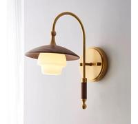 Wood Wall Sconce Lighting Retro Milk Glass Wall Light Fixture, Elegant Brass Bedside Wall Mount Lamp, Japanese Style Solid Wood Art Hardwired Sconces For Bedside Living Room