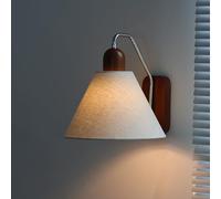 Wood Wall Sconce Retro Home Decor Lighting Fixture with Cone Shape Fabric Shade, Japanese Style Walnut Wood Bedside Reading Wall Lamp For Bedroom Hotel Cafe, E27