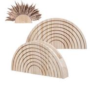 Wood Wall Vase, 2 Pieces Bohemian Semi Circle Vase, Wall Mounted Planters, Easy Installation Brackets, Hanging Pocket Plant Holder for Artificial Plants Pampas Grass Faux Greenery, 9.06x4.53 Inches