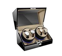 Wood Watch Winder with Soft and Flexible Watch Pillows 4+6 Winding Spaces Built-In Blue Led Illumination Quiet Motor For 10 Watches(A-Black(4+0)