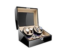 Wood Watch Winder with Soft and Flexible Watch Pillows 4+6 Winding Spaces Built-In Blue Led Illumination Quiet Motor For 10 Watches(A-Black(4+6)